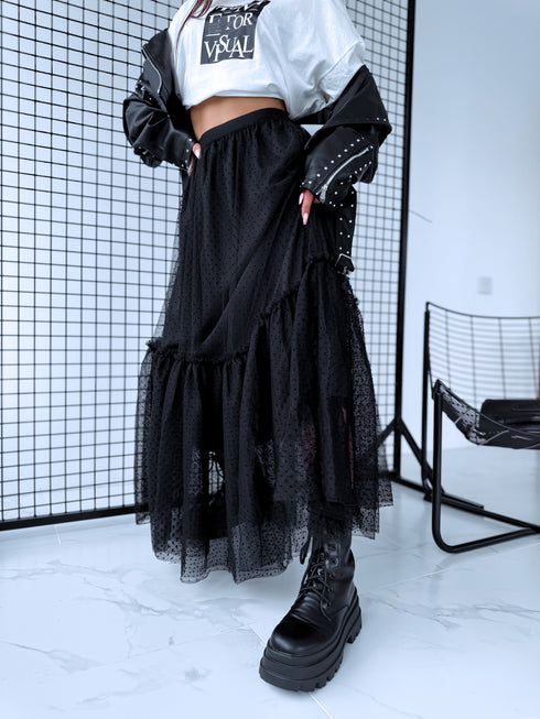 Punktuotas tiulio sijonas "DIVINE LA3628" - JUODAS